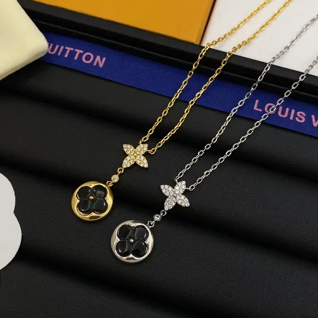 Louis Vuitton Monogram Flower Silver Gold Floral Quatrefoil Pendant Pavé Crystal Accents Necklace 9
