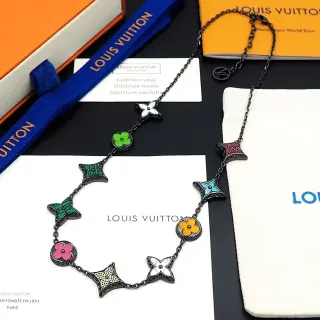 Louis Vuitton Monogram Flowers Enamel Floral and Star Charm Necklace