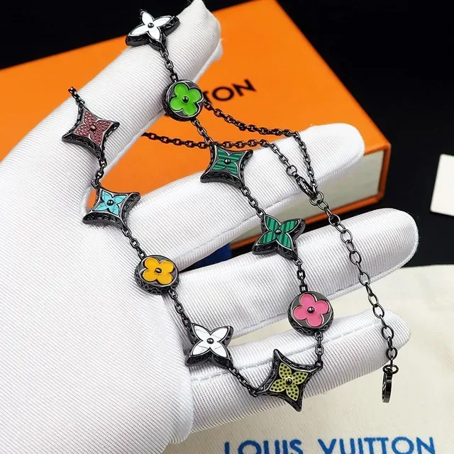 Louis Vuitton Monogram Flowers Enamel Floral and Star Charm Necklace 2