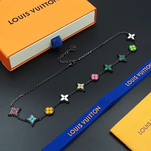 Louis Vuitton Monogram Flowers Enamel Floral and Star Charm Necklace 3