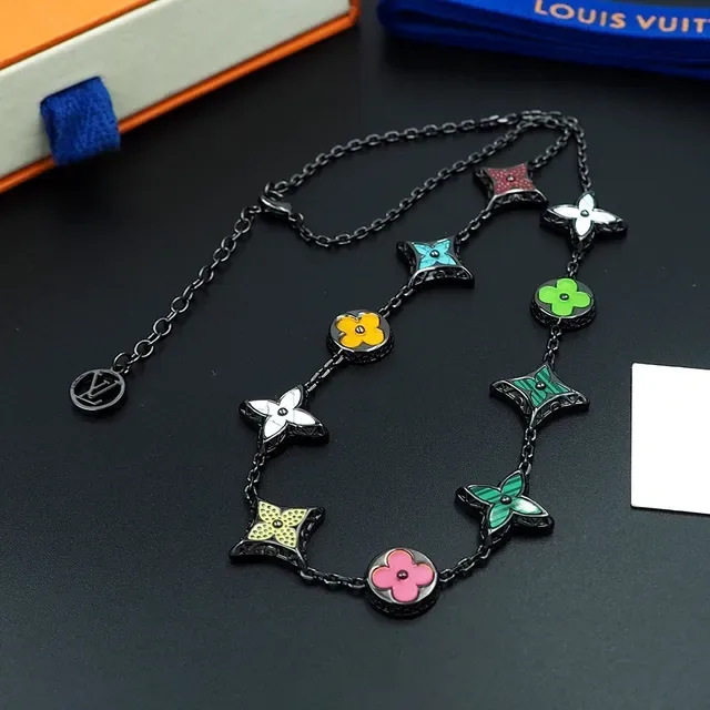 Louis Vuitton Monogram Flowers Enamel Floral and Star Charm Necklace 4