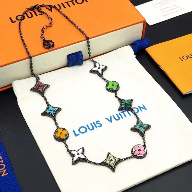 Louis Vuitton Monogram Flowers Enamel Floral and Star Charm Necklace 5