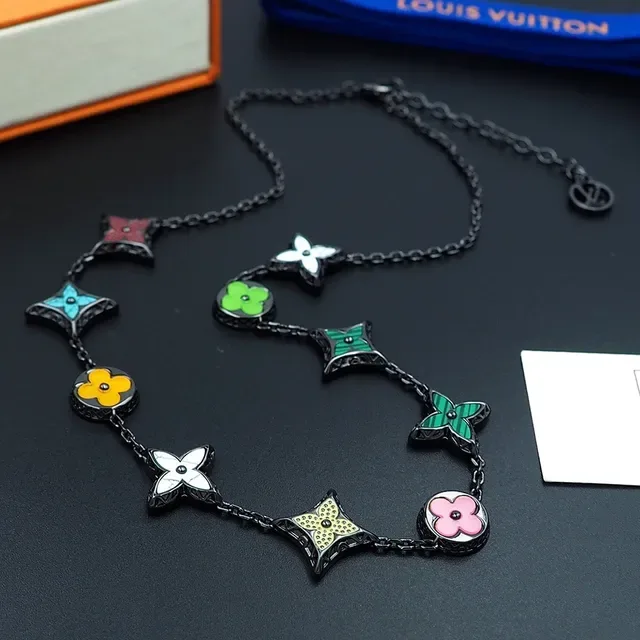 Louis Vuitton Monogram Flowers Enamel Floral and Star Charm Necklace 7