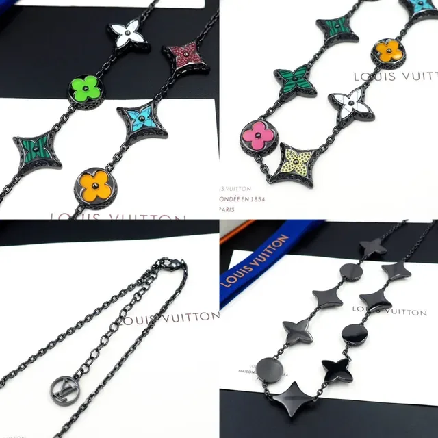 Louis Vuitton Monogram Flowers Enamel Floral and Star Charm Necklace 8