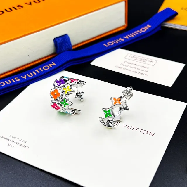 Louis Vuitton Monogram Flowers Floral Enamel Hoop Earrings 2
