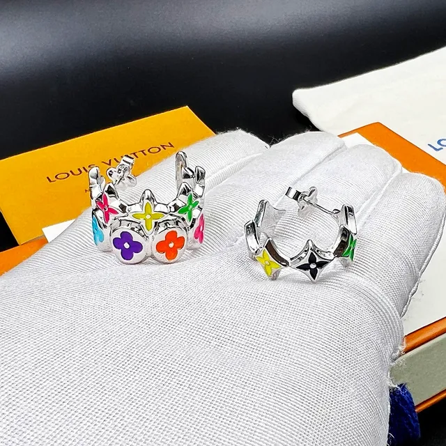 Louis Vuitton Monogram Flowers Floral Enamel Hoop Earrings 5