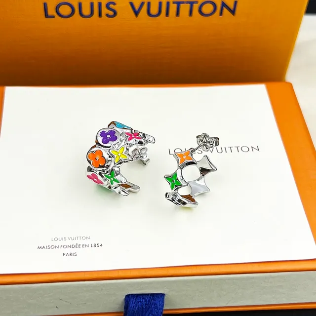 Louis Vuitton Monogram Flowers Floral Enamel Hoop Earrings 6