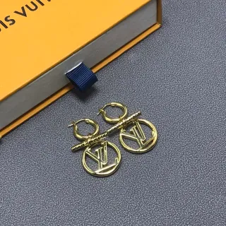 Louis Vuitton Monogram Hoop Gold Pendant Earrings