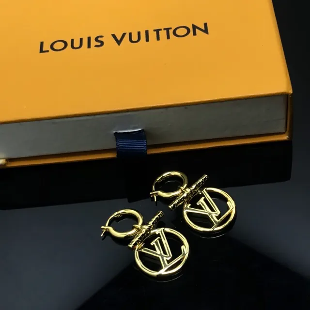 Louis Vuitton Monogram Hoop Gold Pendant Earrings 2