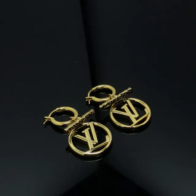 Louis Vuitton Monogram Hoop Gold Pendant Earrings 4