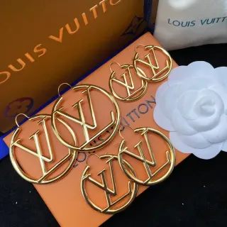 Louis Vuitton Monogram Hoop Gold White Large Earrings