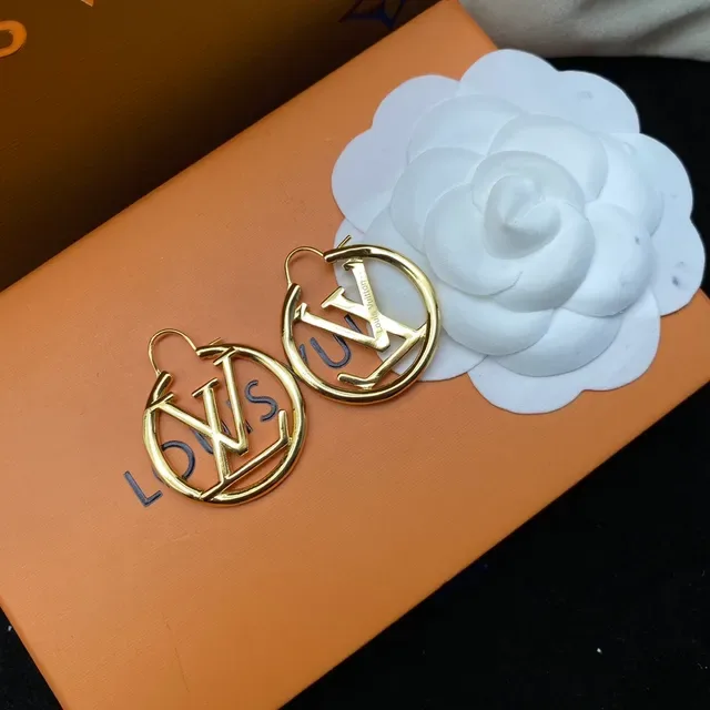 Louis Vuitton Monogram Hoop Gold White Large Earrings 2