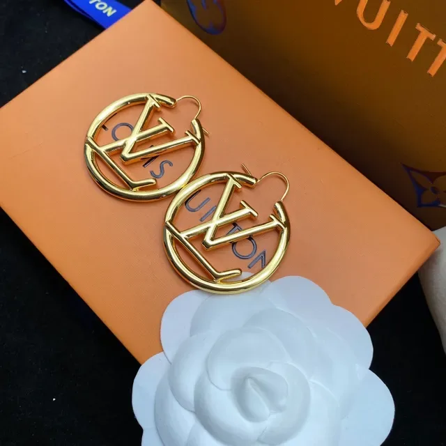 Louis Vuitton Monogram Hoop Gold White Large Earrings 3