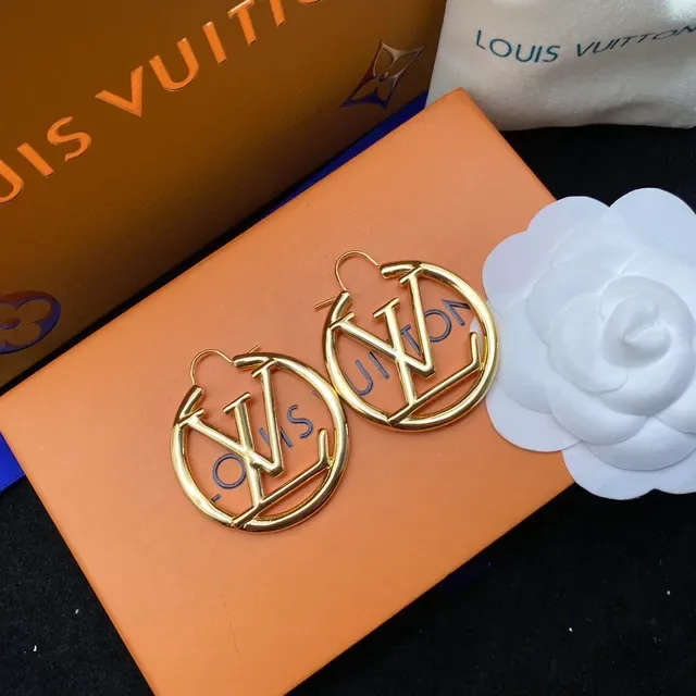 Louis Vuitton Monogram Hoop Gold White Large Earrings 4