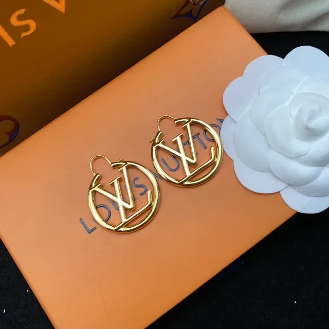 Louis Vuitton Monogram Hoop Gold White Large Earrings 6