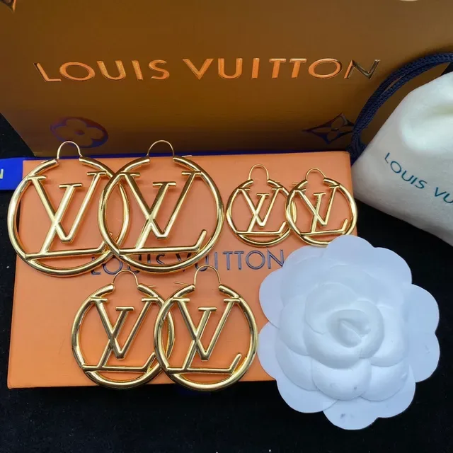 Louis Vuitton Monogram Hoop Gold White Large Earrings 7