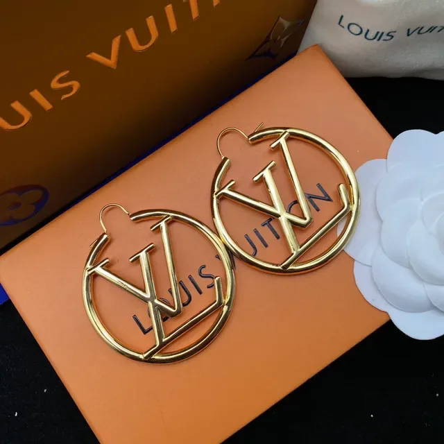 Louis Vuitton Monogram Hoop Gold White Large Earrings 9