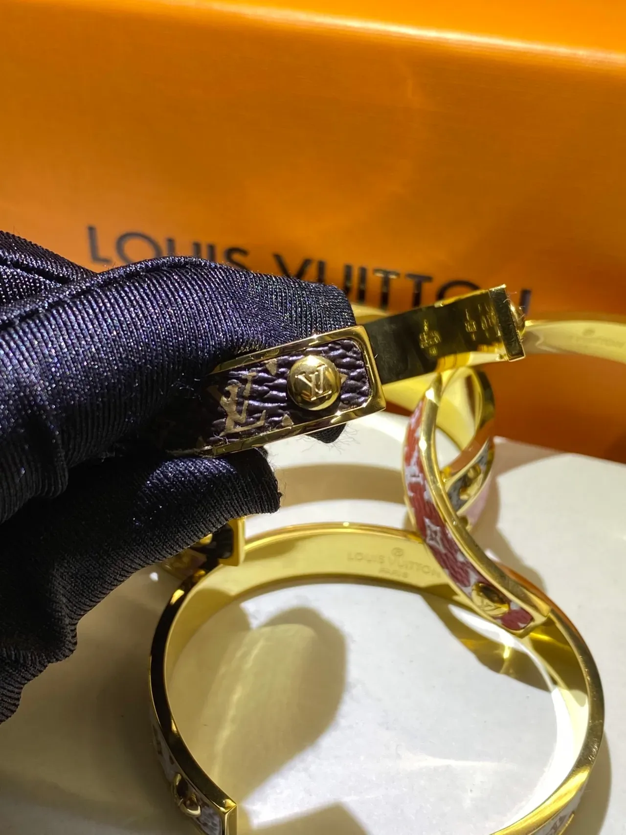 Louis Vuitton Monogram Leather Bangle Pink White Red Brown Black Gold Bracelets 3