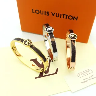 Louis Vuitton Monogram Leather Inlay Hinged Bangle Bracelet