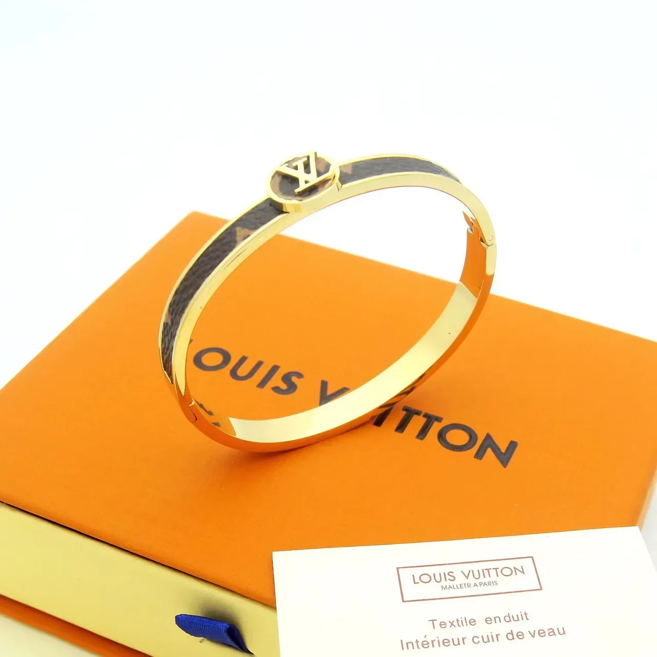 Louis Vuitton Monogram Leather Inlay Hinged Bangle Bracelet 3