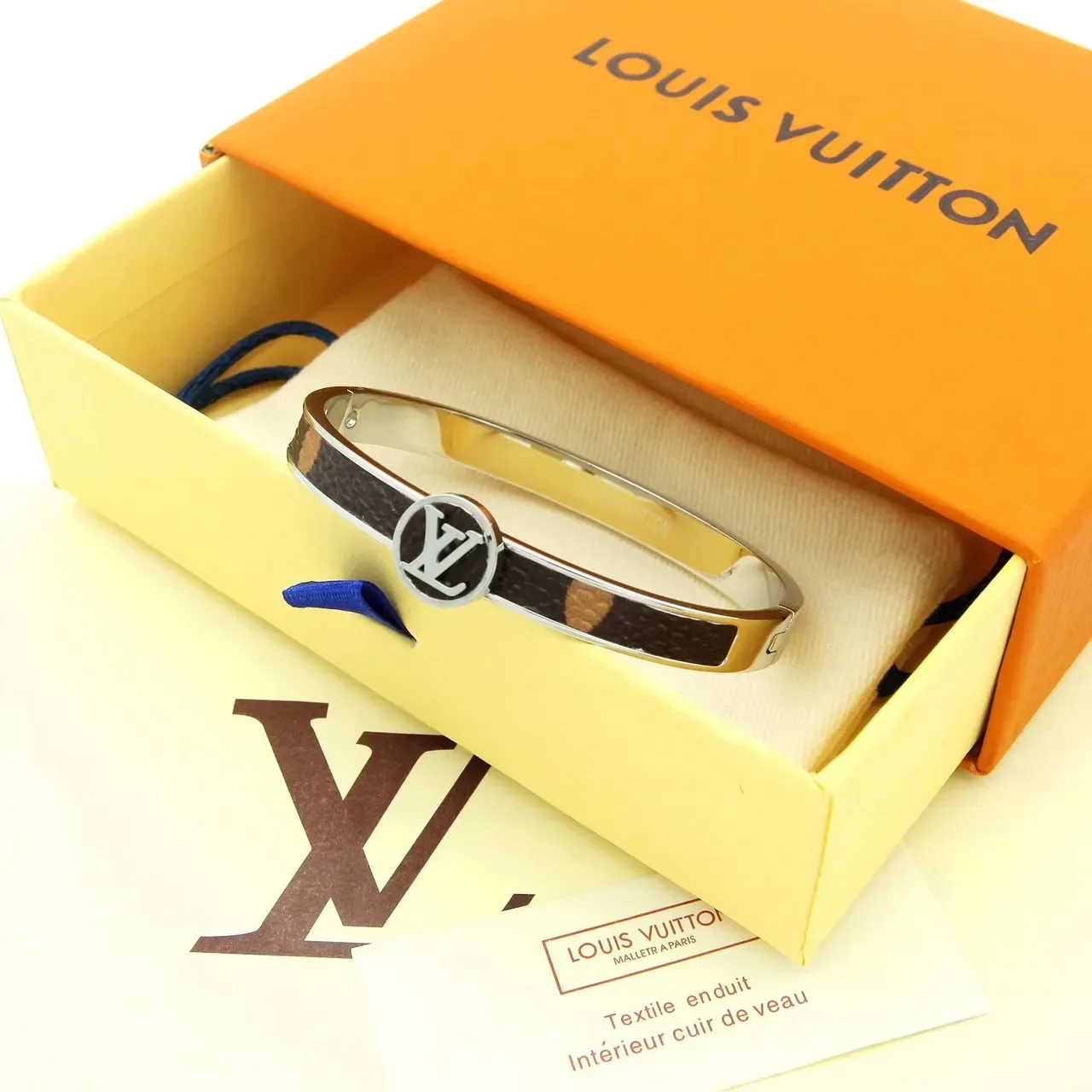 Louis Vuitton Monogram Leather Inlay Hinged Bangle Bracelet 6