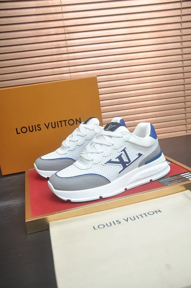 Louis Vuitton Monogram Perforated White Gray Blue Lifestyle Sneakers 4
