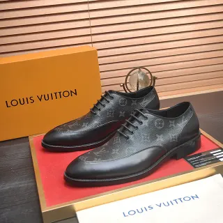 Louis Vuitton Monogram-Print Black Cap Toe Oxford Shoes