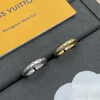 Louis Vuitton Monogram Ring Silver Gold Engraved Band Stackable Ring