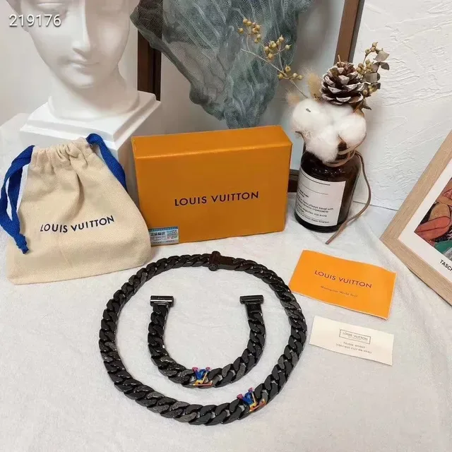 Louis Vuitton Monogram World Tour Matte Black Multicolor Enamel Chain Necklace 1