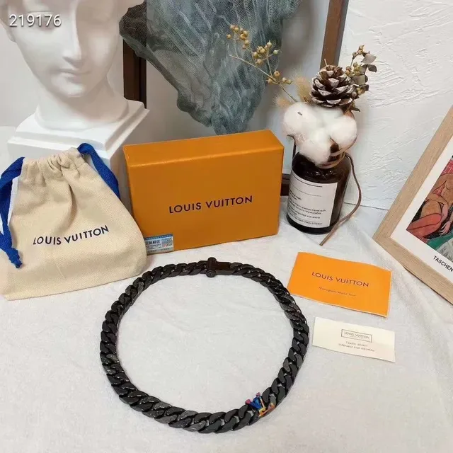 Louis Vuitton Monogram World Tour Matte Black Multicolor Enamel Chain Necklace 3