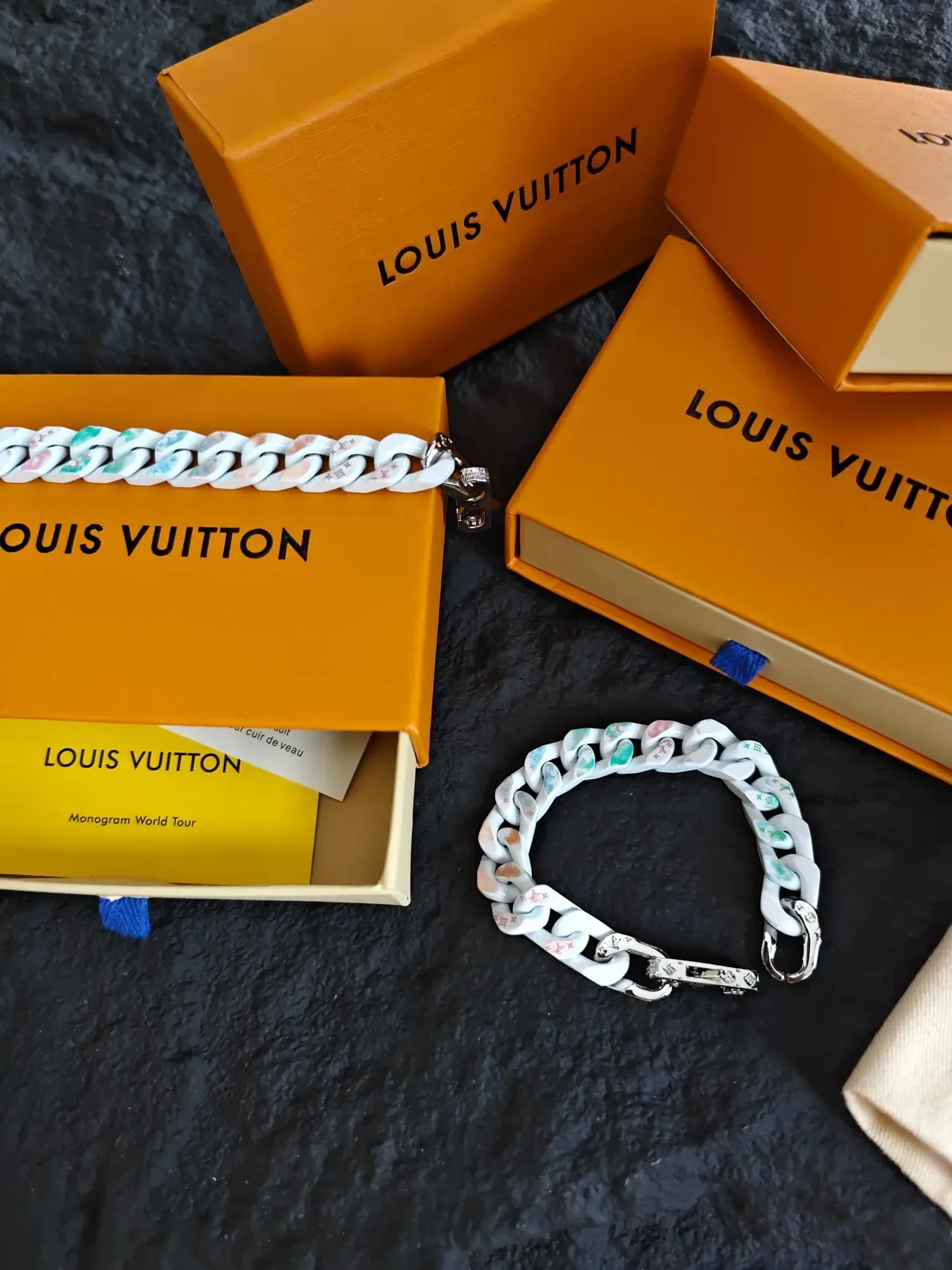Louis Vuitton Monogram World Tour Multicolor Enamel Chain Bracelets 5
