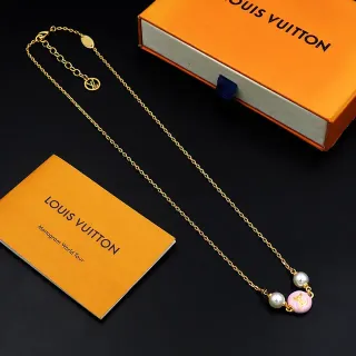 Louis Vuitton Monogram World Tour Pink Enamel and Pearl Necklace