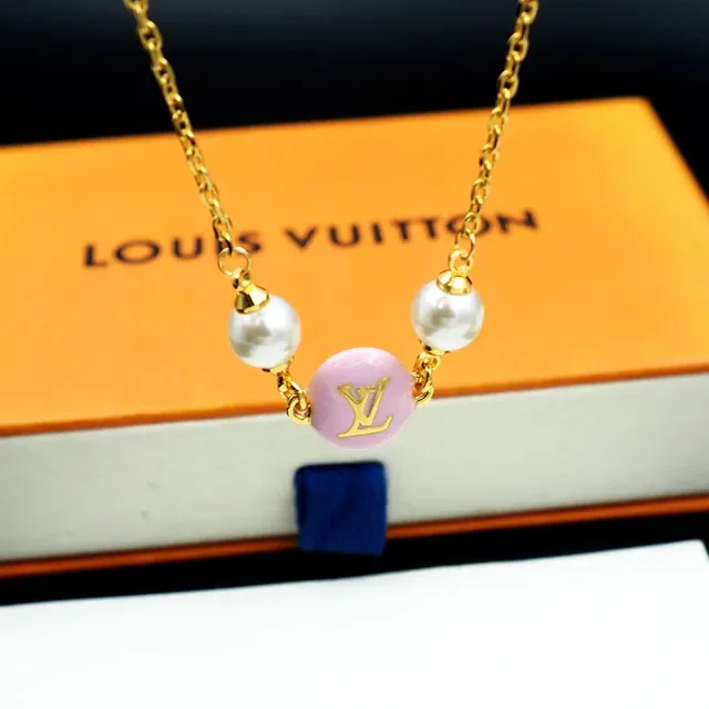 Louis Vuitton Monogram World Tour Pink Enamel and Pearl Necklace 2