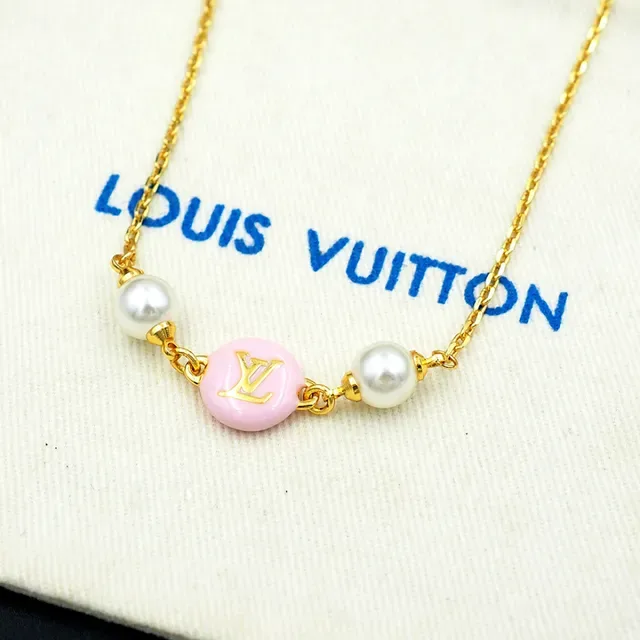Louis Vuitton Monogram World Tour Pink Enamel and Pearl Necklace 3