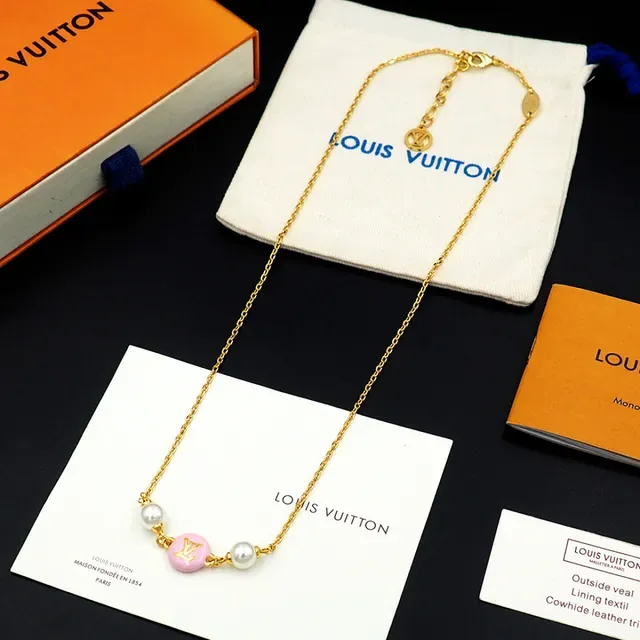 Louis Vuitton Monogram World Tour Pink Enamel and Pearl Necklace 5