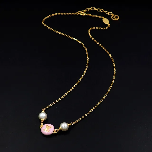 Louis Vuitton Monogram World Tour Pink Enamel and Pearl Necklace 6
