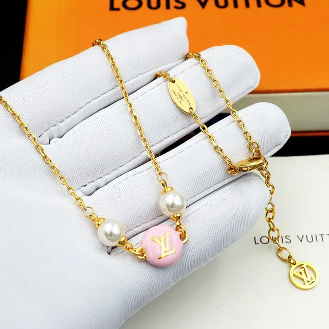 Louis Vuitton Monogram World Tour Pink Enamel and Pearl Necklace 8