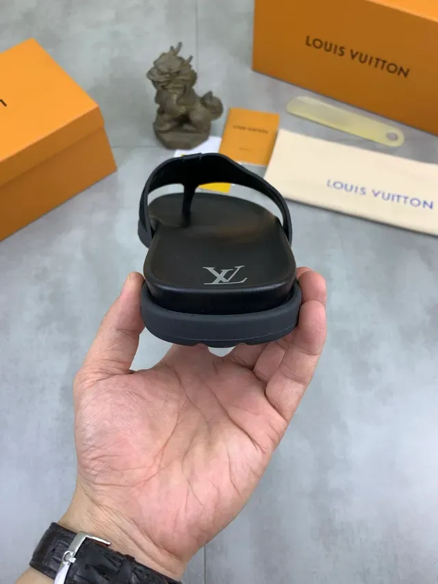 Louis Vuitton Monogrammed Black Thong Slippers 3