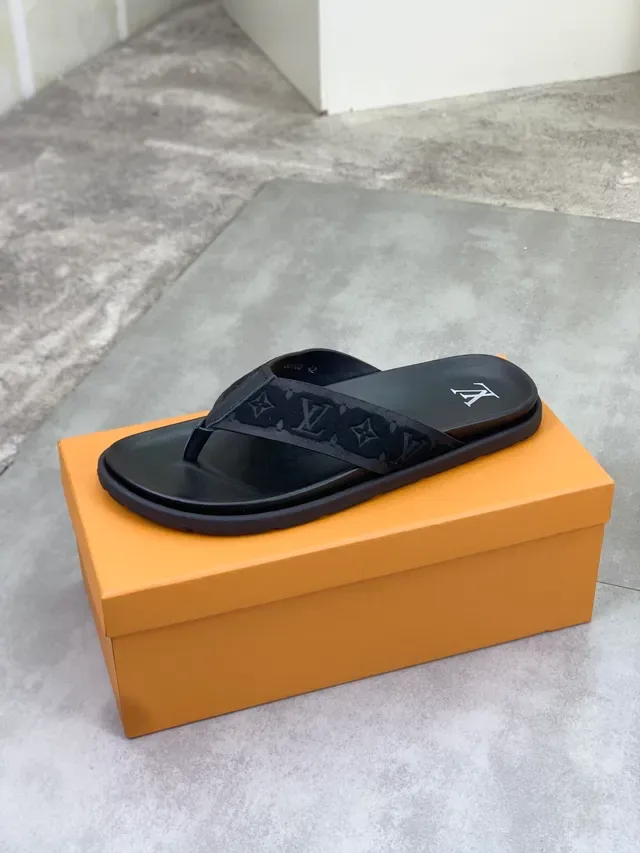 Louis Vuitton Monogrammed Black Thong Slippers 4