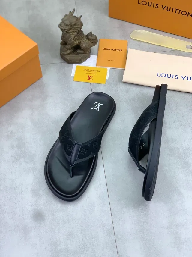 Louis Vuitton Monogrammed Black Thong Slippers 5