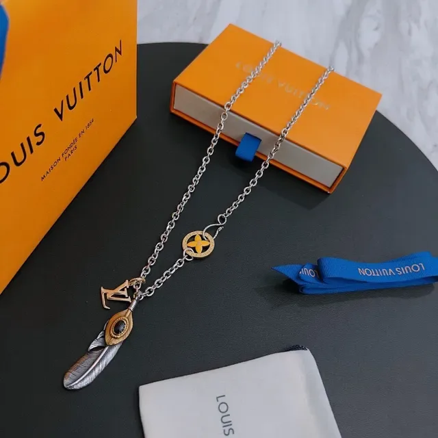 Louis Vuitton Multi-Charm Feather and Flower Pendant Necklace 4
