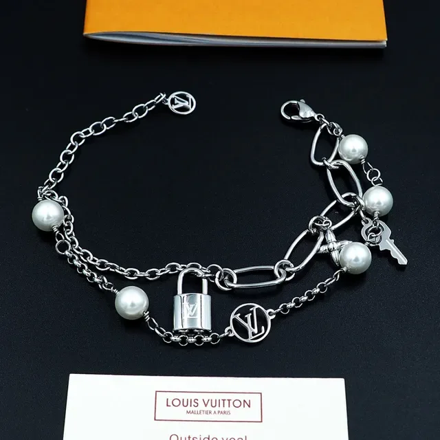 Louis Vuitton Multi-Charm Pearl and Monogram Silver Bracelet 9