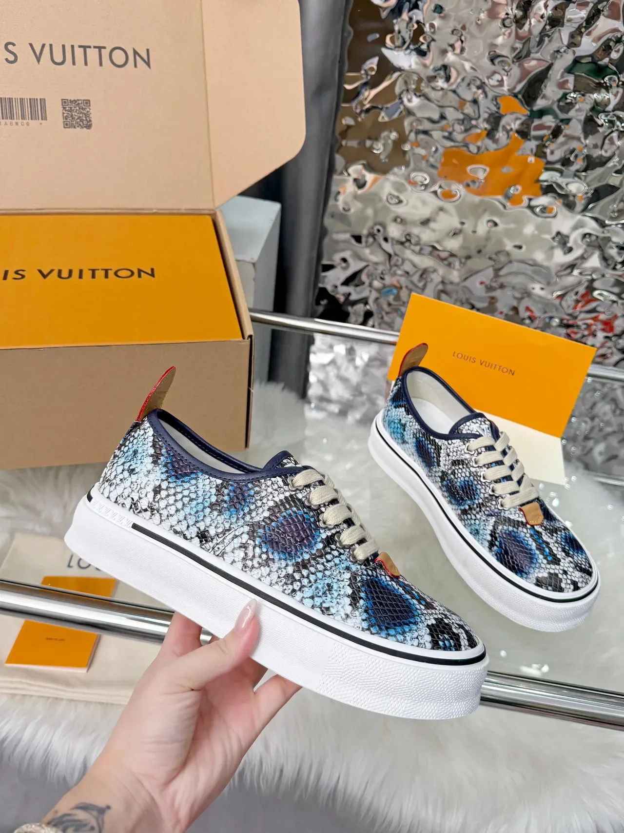 Louis Vuitton Multicolor White Snakeskin-Print Upper Platform Sole Lifestyle Sneakers 1