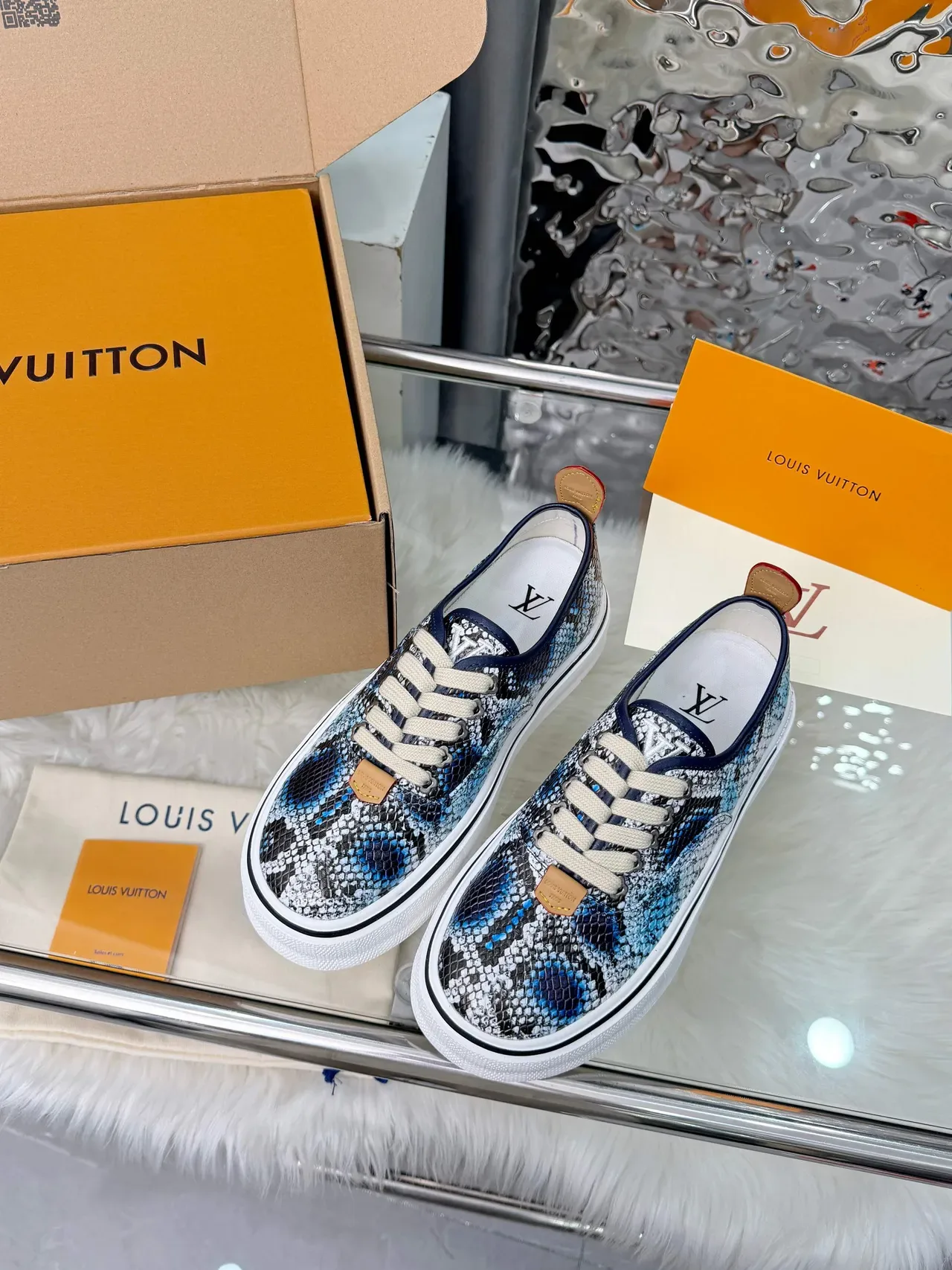 Louis Vuitton Multicolor White Snakeskin-Print Upper Platform Sole Lifestyle Sneakers 2