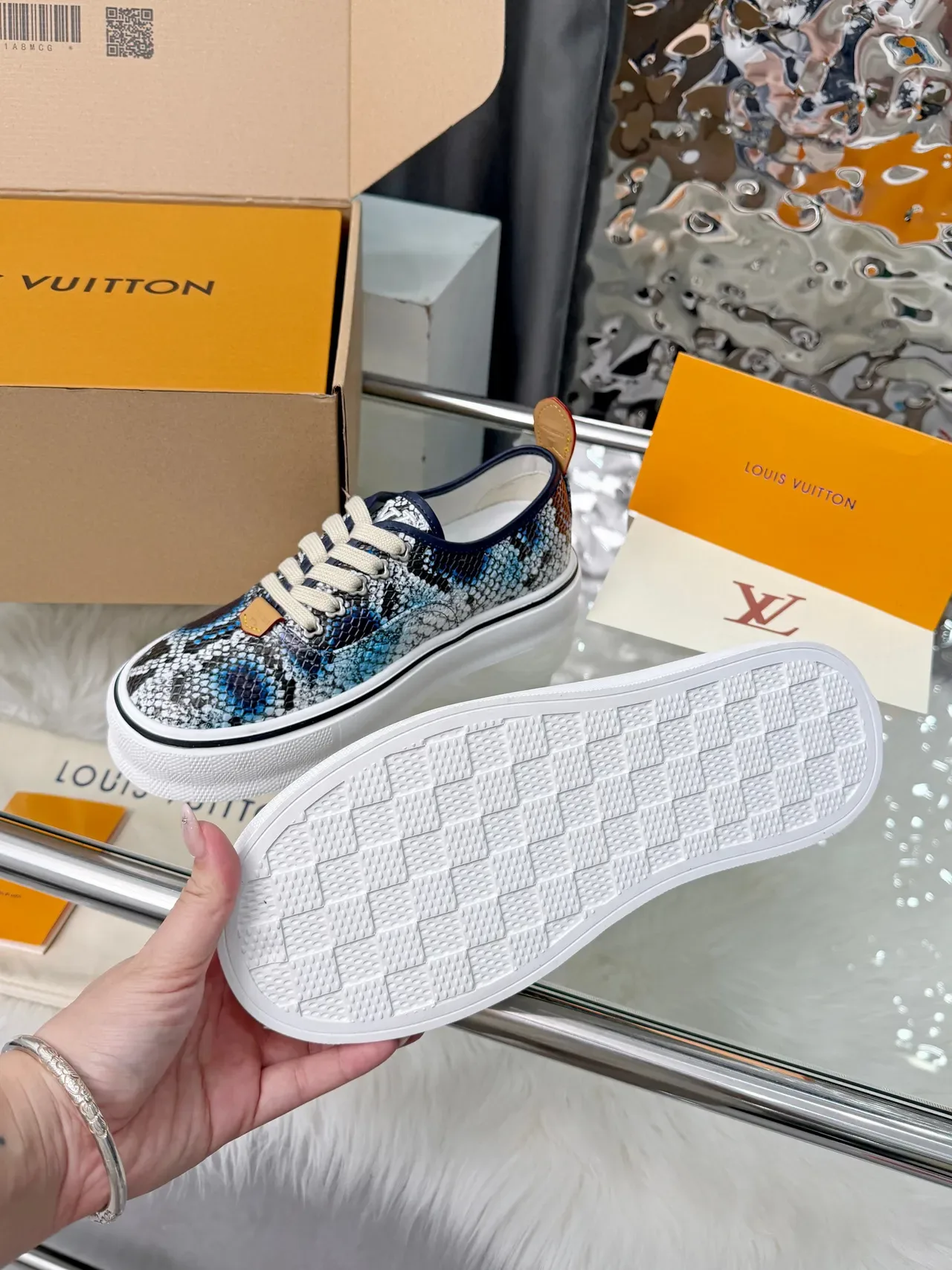 Louis Vuitton Multicolor White Snakeskin-Print Upper Platform Sole Lifestyle Sneakers 4