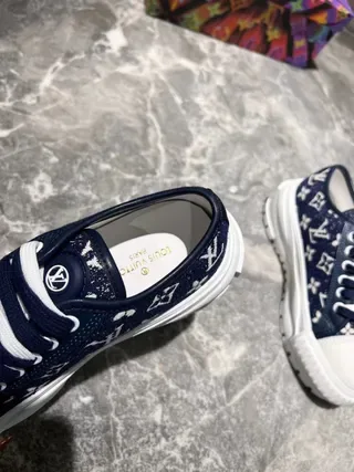 Louis Vuitton Navy White Monogram-Print Canvas Chunky Platform Sole Lifestyle Sneakers 3