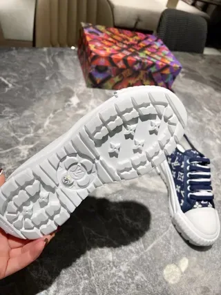 Louis Vuitton Navy White Monogram-Print Canvas Chunky Platform Sole Lifestyle Sneakers 4