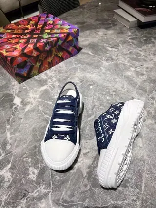 Louis Vuitton Navy White Monogram-Print Canvas Chunky Platform Sole Lifestyle Sneakers 5