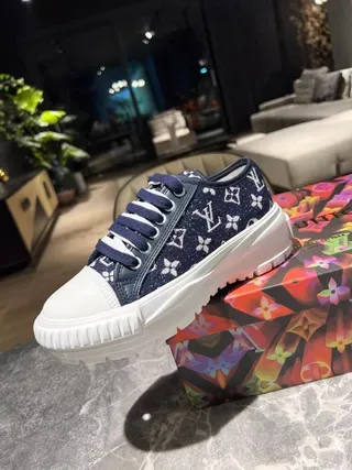 Louis Vuitton Navy White Monogram-Print Canvas Chunky Platform Sole Lifestyle Sneakers 6
