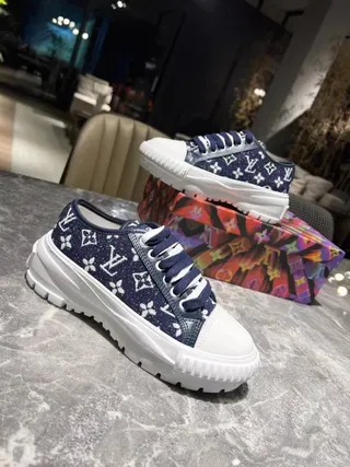 Louis Vuitton Navy White Monogram-Print Canvas Chunky Platform Sole Lifestyle Sneakers 7